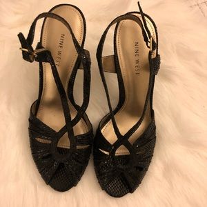 NINE WEST Black Faux Snake Skin Heeled Sandals
